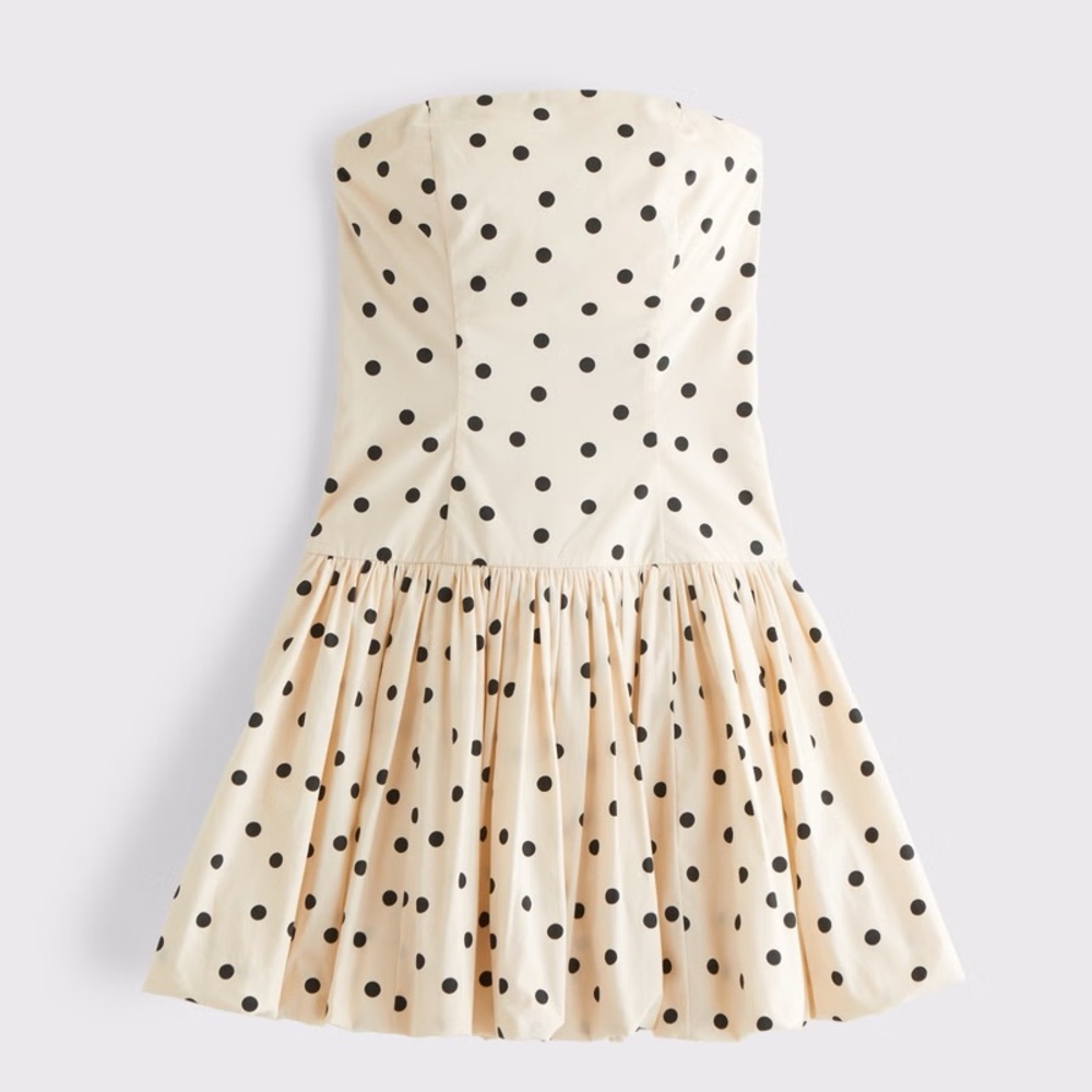 NWT Abercrombie Bubble Hem Polka Dot Dress in Cream and Black